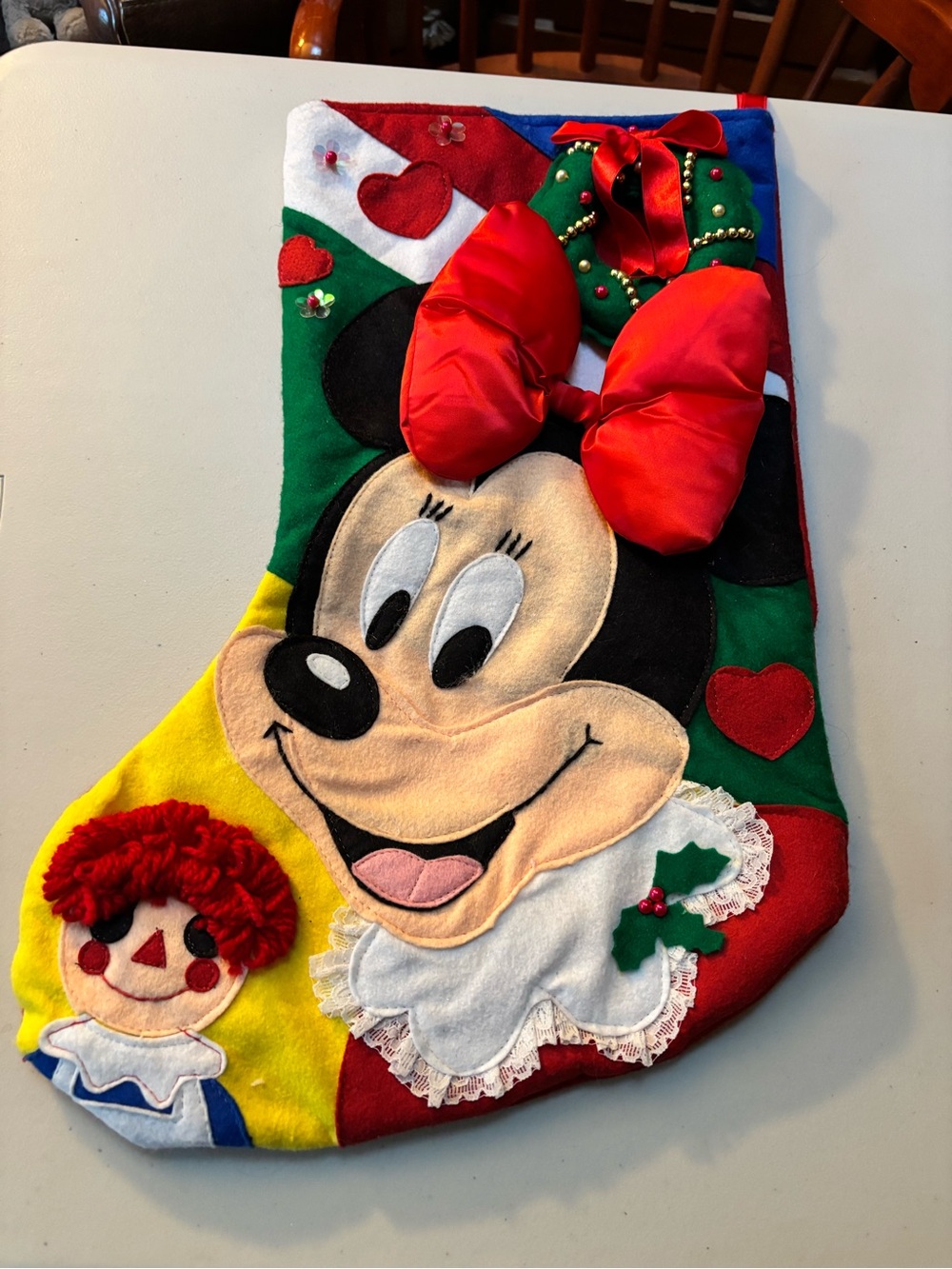 Vintage Disney Minnie Mouse Felt 3D Christmas Stocking